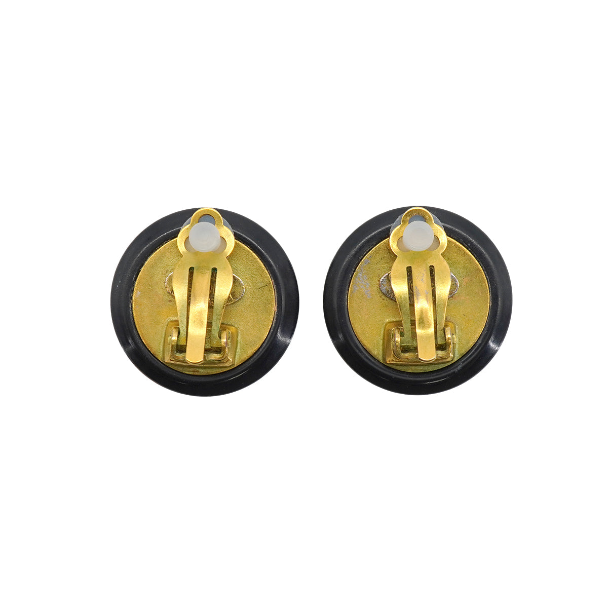 VINTAGE CHANEL EARRINGS COCOMARK ROUND BLACK ACCESSORY 95P 90335023