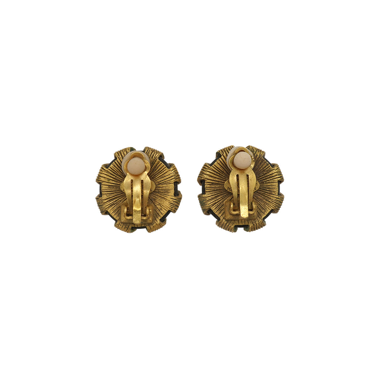 VINTAGE CHANEL EARRINGS COCOMARK ROUND BLACK GOLD ACCESSORY 94P 90330684