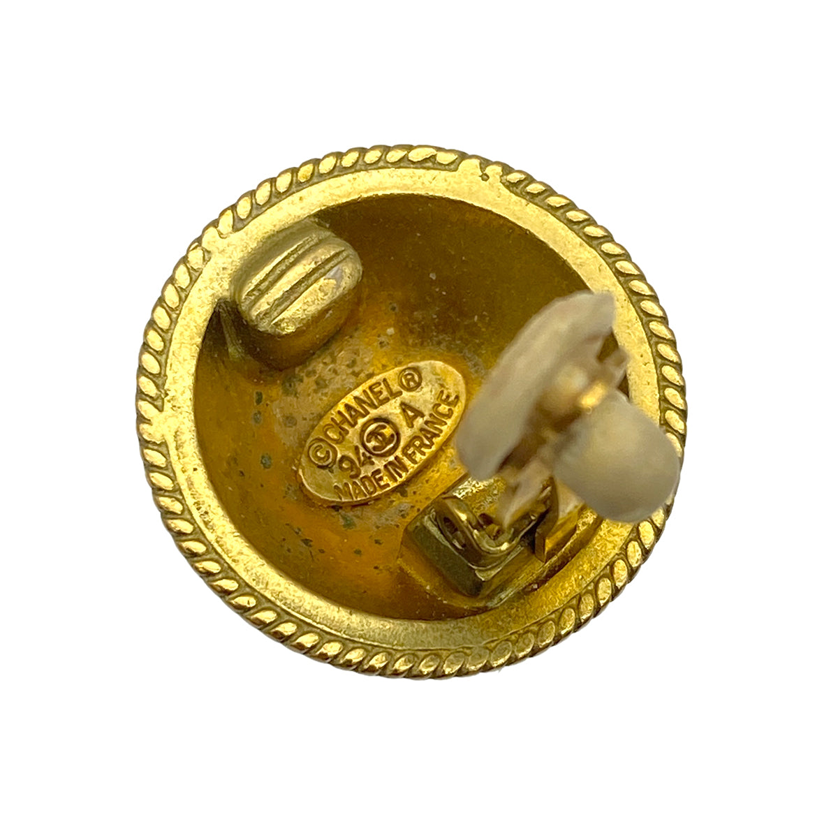 VINTAGE CHANEL EARRINGS COCOMARK ROUND GOLD ACCESSORY 94A 90319681