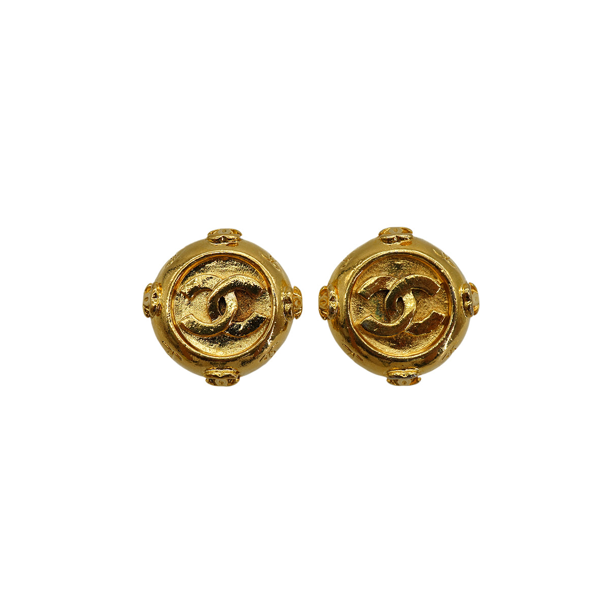 VINTAGE CHANEL EARRINGS COCOMARK ROUND GOLD ACCESSORY 90330695