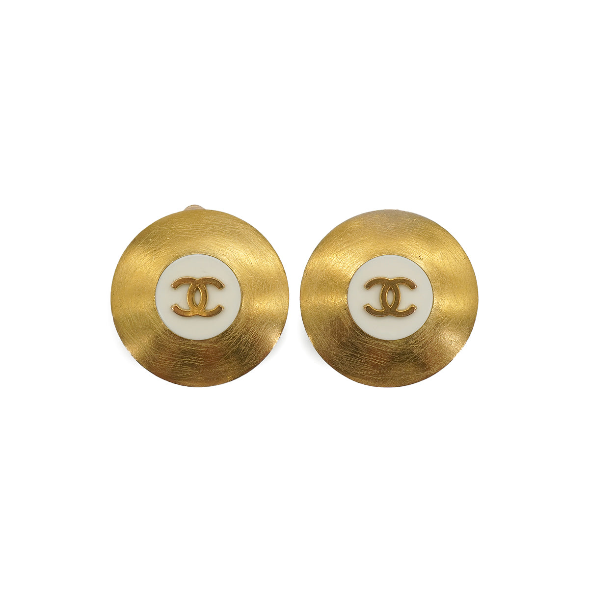 VINTAGE CHANEL EARRINGS COCOMARK ROUND GOLD WHITE ACCESSORY 94P 90337676