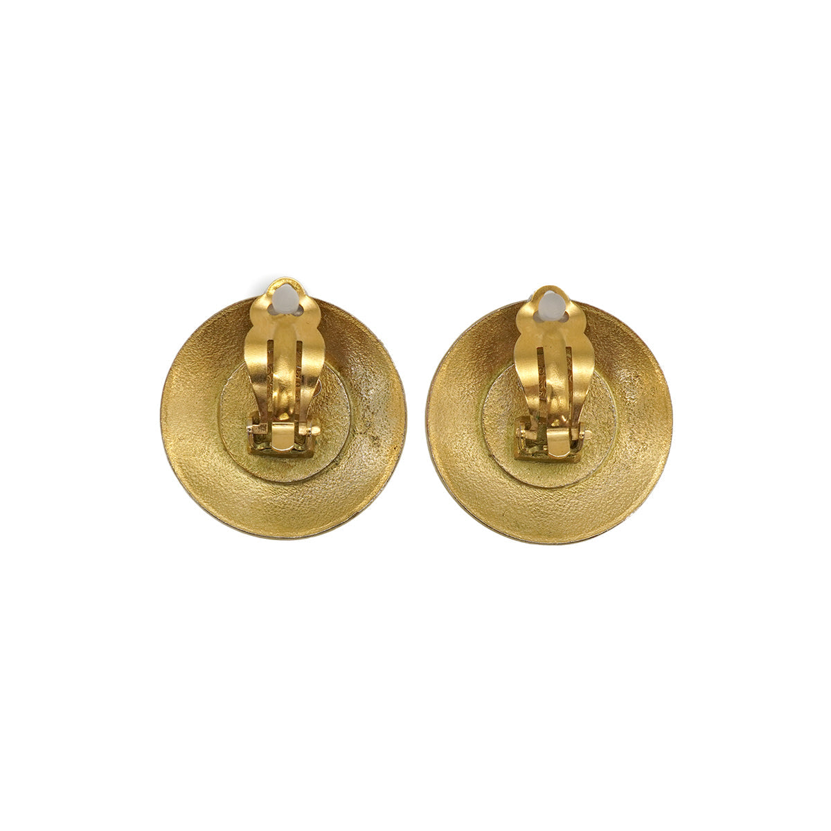 VINTAGE CHANEL EARRINGS COCOMARK ROUND GOLD WHITE ACCESSORY 94P 90337676