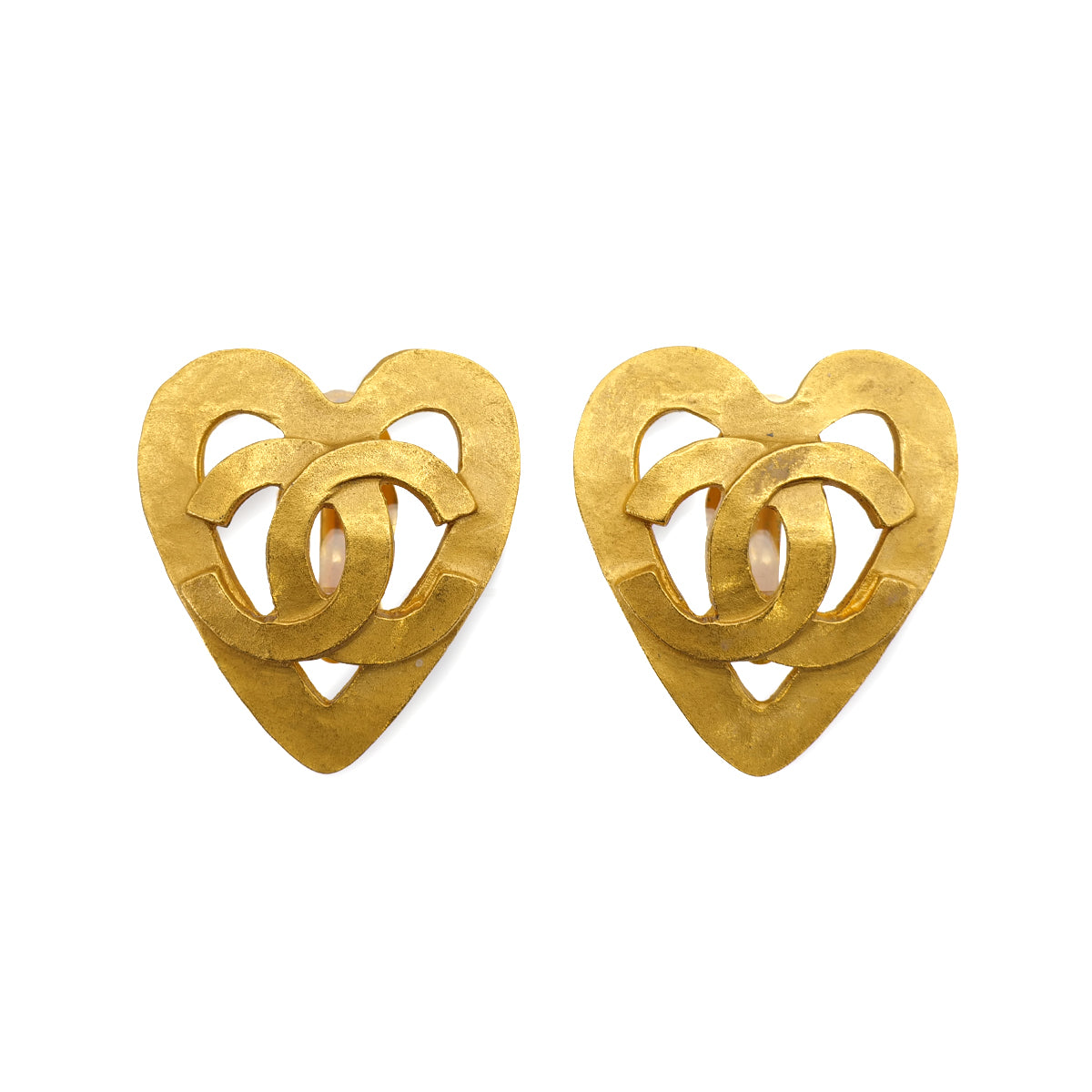 VINTAGE CHANEL EARRINGS HEART COCOMARK GOLD ACCESSORY 95P 90319948