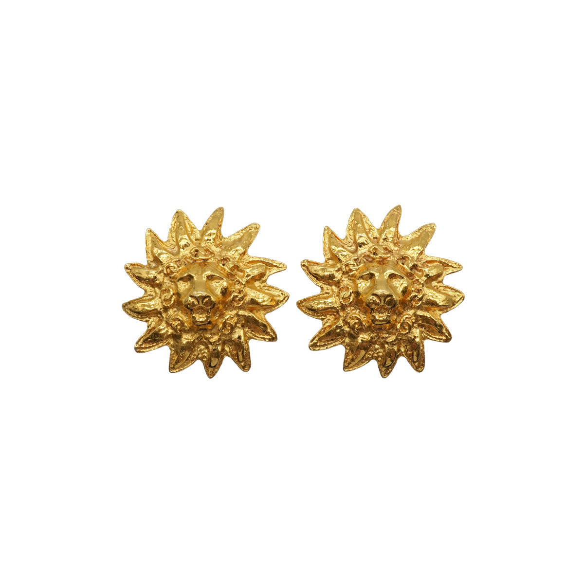 VINTAGE CHANEL EARRINGS LION MOTIF GOLD ACCESSORY 90337707