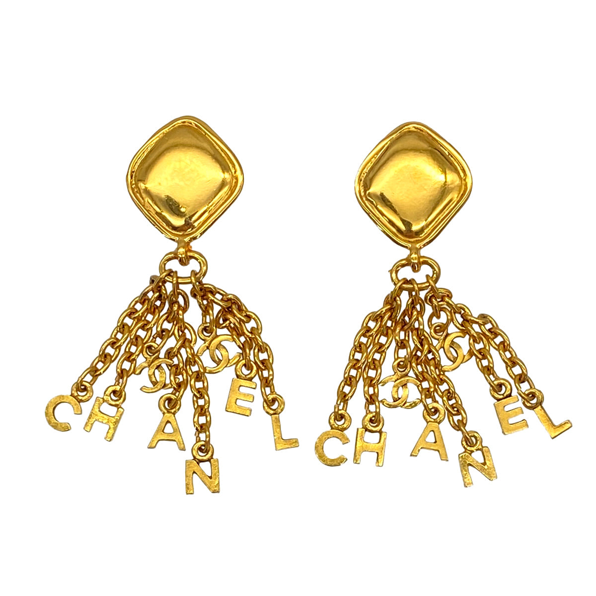 VINTAGE CHANEL EARRINGS LOGO CHARM GOLD ACCESSORY 90319151