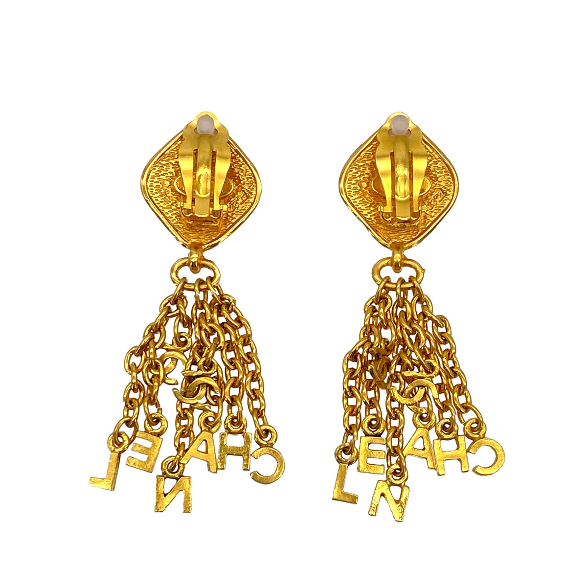 VINTAGE CHANEL EARRINGS LOGO CHARM GOLD ACCESSORY 90319151
