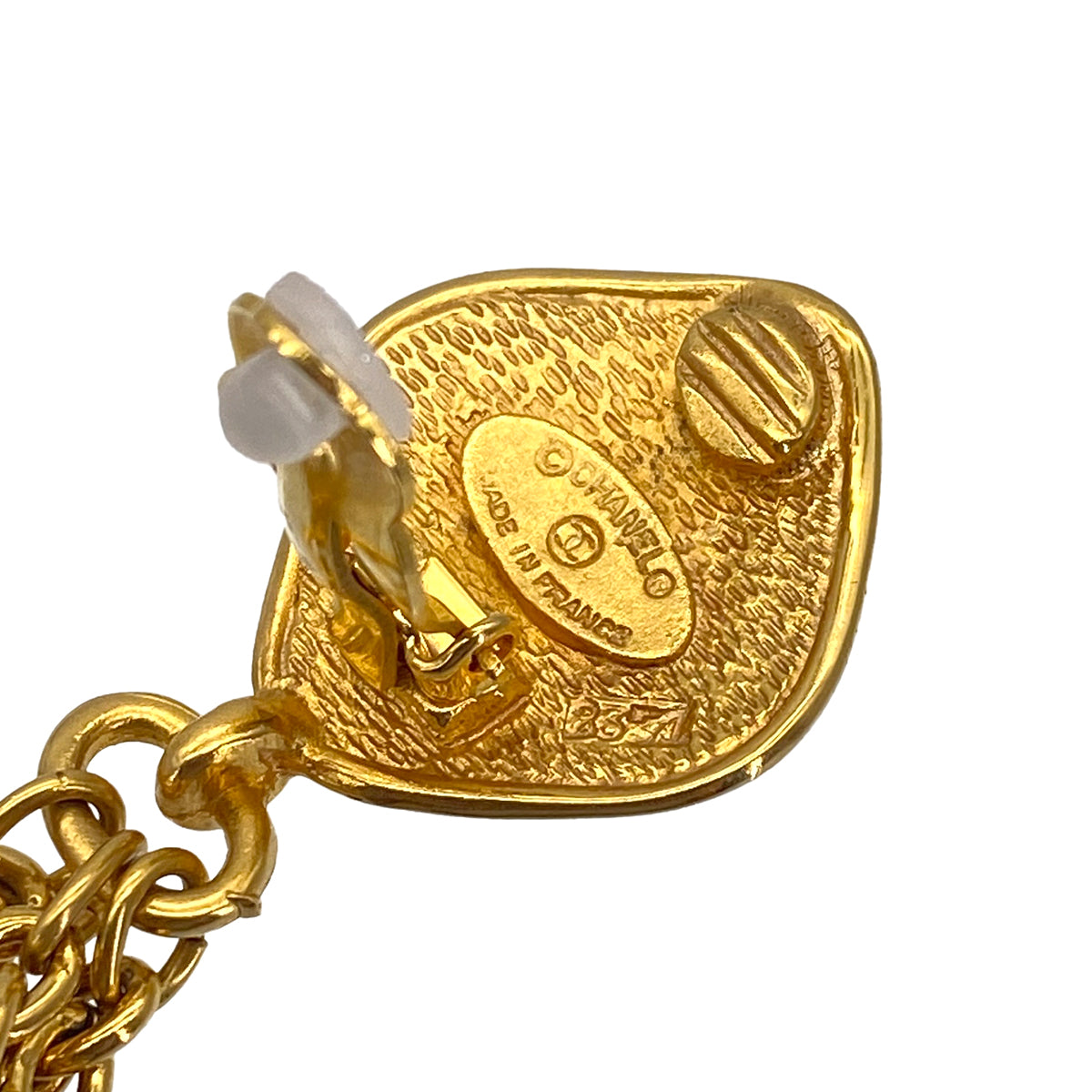 VINTAGE CHANEL EARRINGS LOGO CHARM GOLD ACCESSORY 90319151