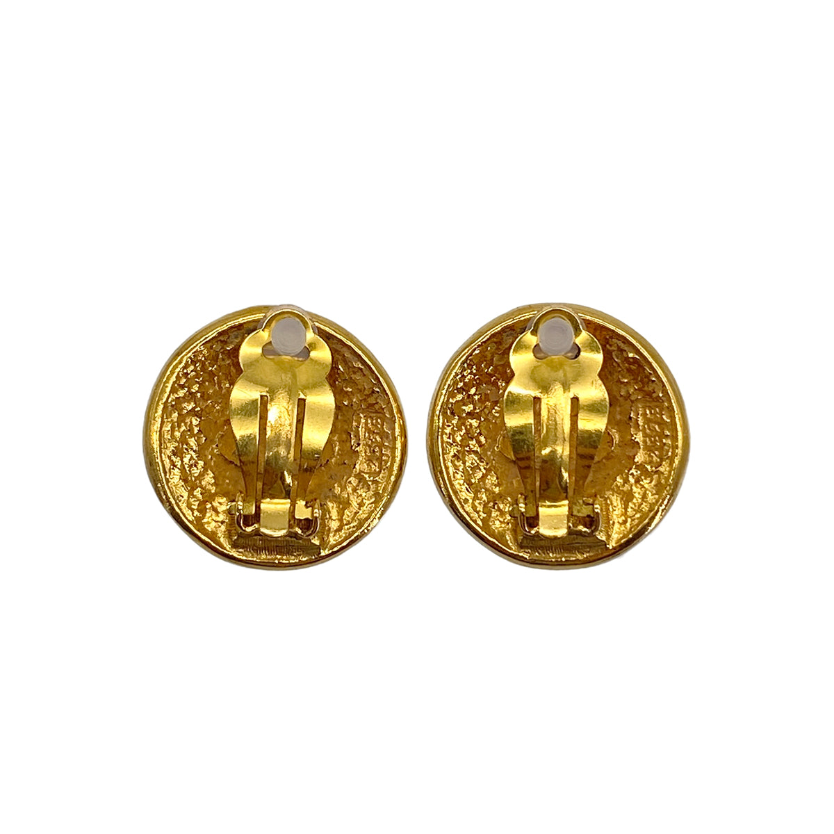 VINTAGE CHANEL EARRINGS LOGO ROUND GOLD ACCESSORY 90327999