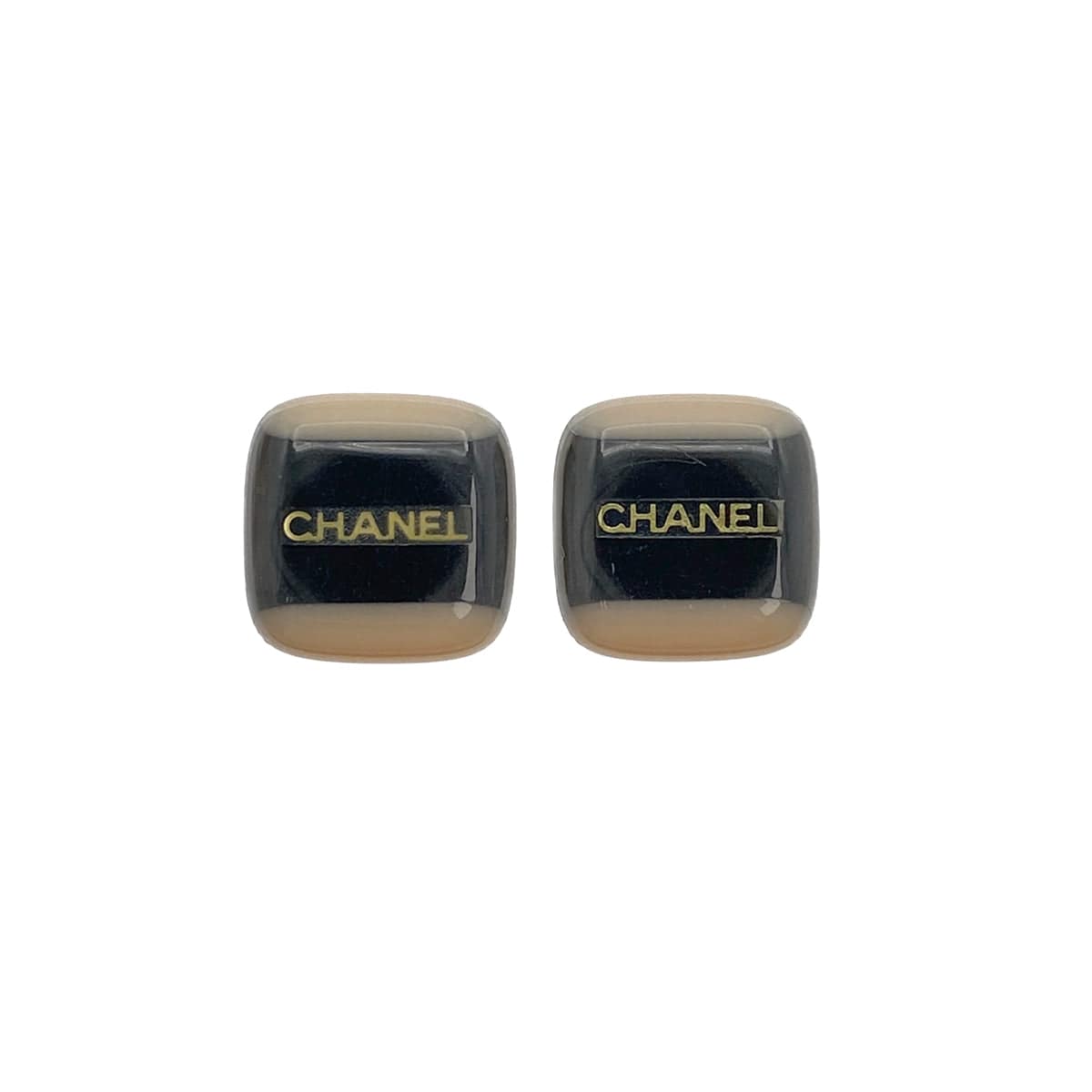 VINTAGE CHANEL EARRINGS LOGO SQUARE BLACK BEIGE ACCESSORY 01A 90321094
