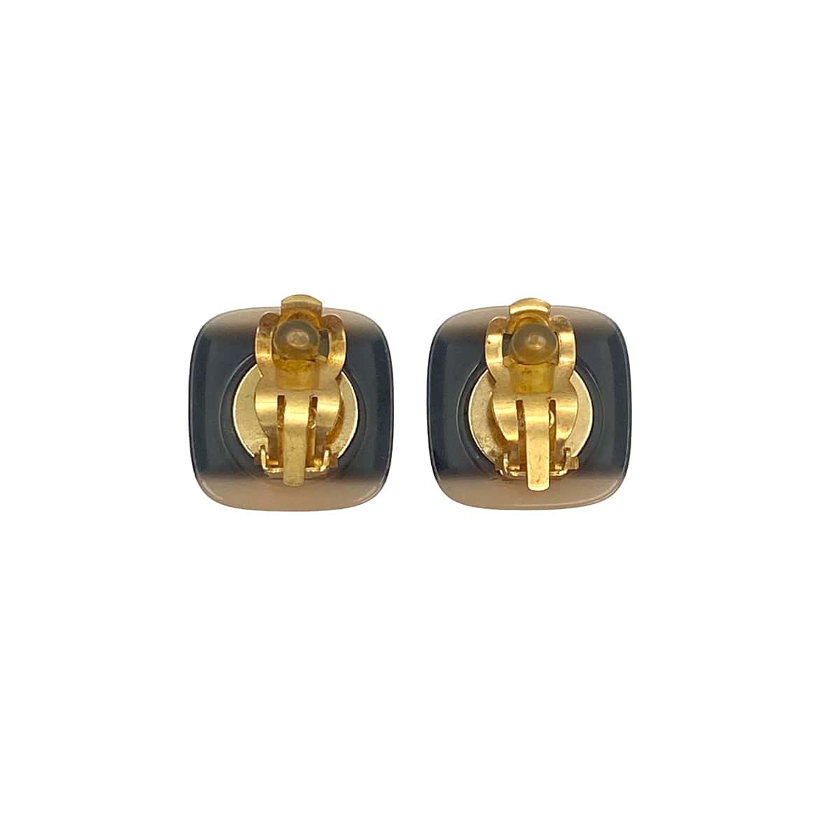 VINTAGE CHANEL EARRINGS LOGO SQUARE BLACK BEIGE ACCESSORY 01A 90321094