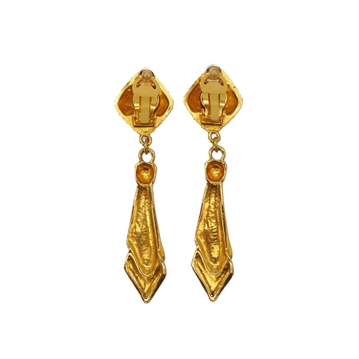 VINTAGE CHANEL EARRINGS NECKTIE MOTIF COCOMARK SWING GOLD ACCESSORY 90331871