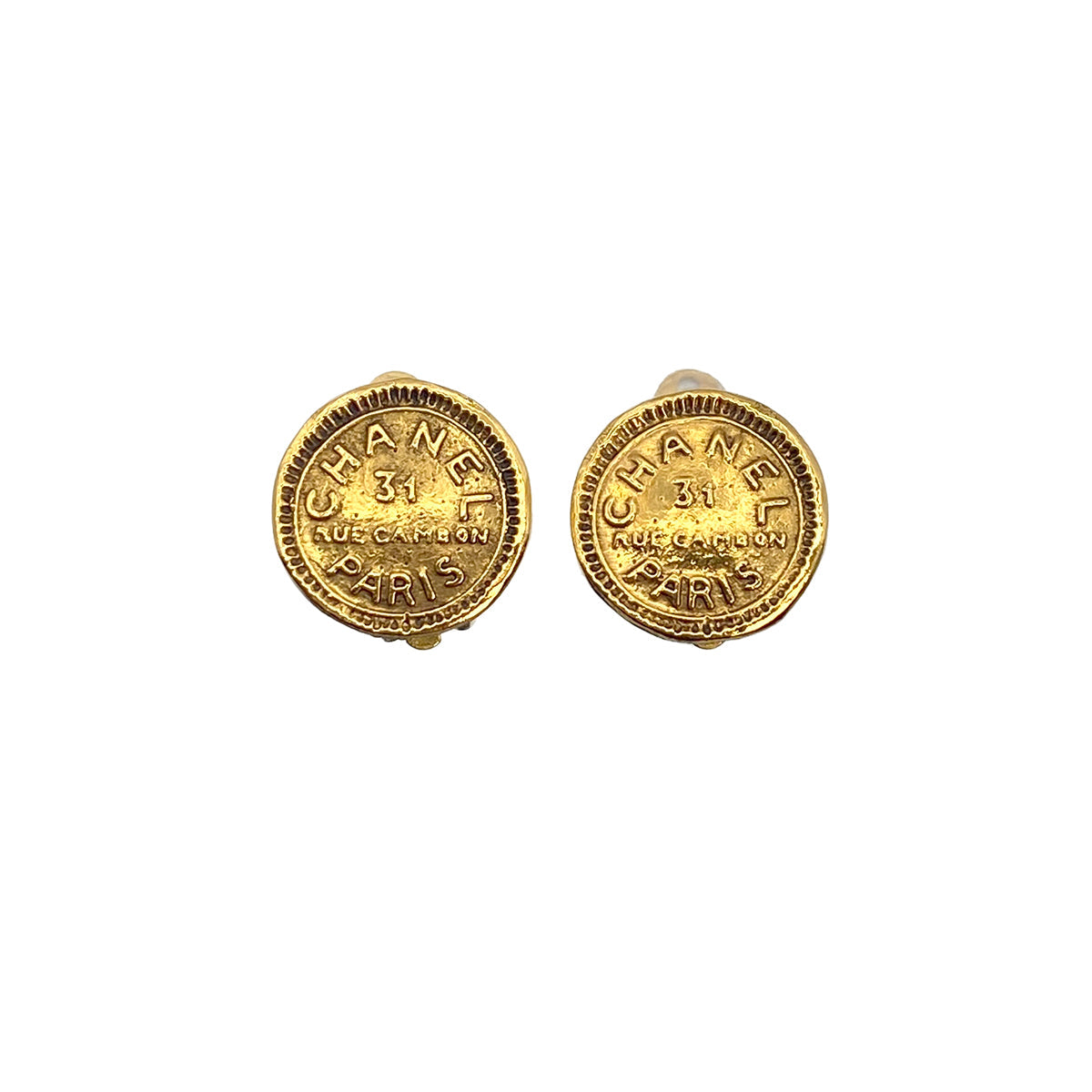 VINTAGE CHANEL EARRINGS ROUND 31 RUE CAMBON GOLD ACCESSORY 90321096