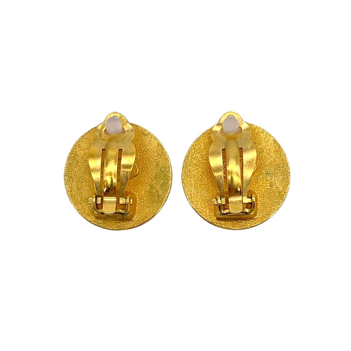 VINTAGE CHANEL EARRINGS ROUND CLOVER BLACK GOLD ACCESSORY 93A 90319608