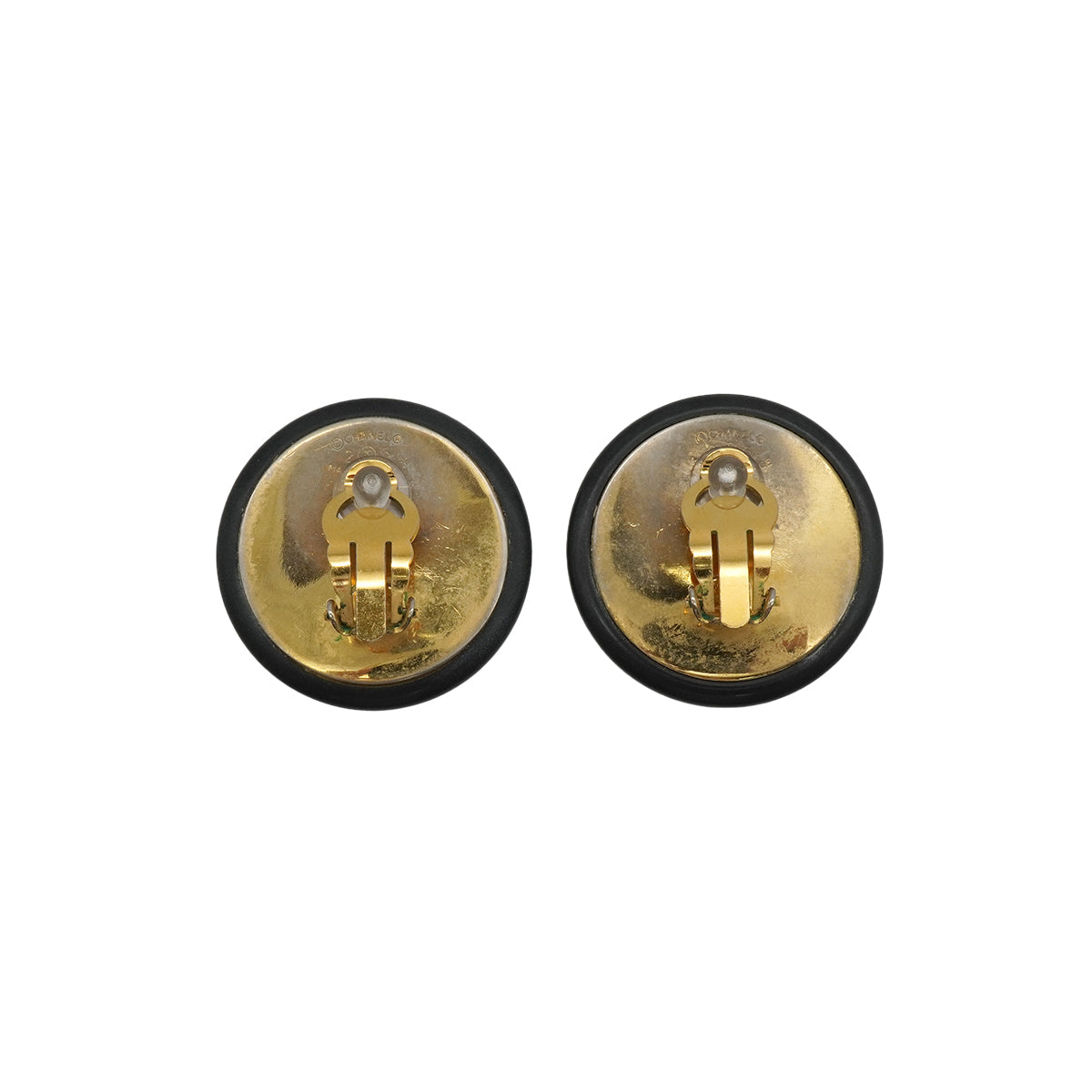 VINTAGE CHANEL EARRINGS ROUND COCOMARK BLACK GOLD ACCESSORY 25 90337704