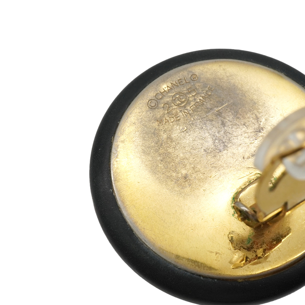 VINTAGE CHANEL EARRINGS ROUND COCOMARK BLACK GOLD ACCESSORY 25 90337704