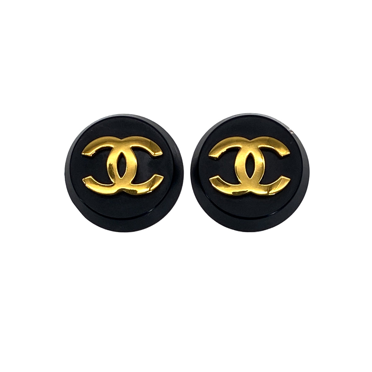 VINTAGE CHANEL EARRINGS ROUND COCOMARK BLACK GOLD ACCESSORY 26 90319597