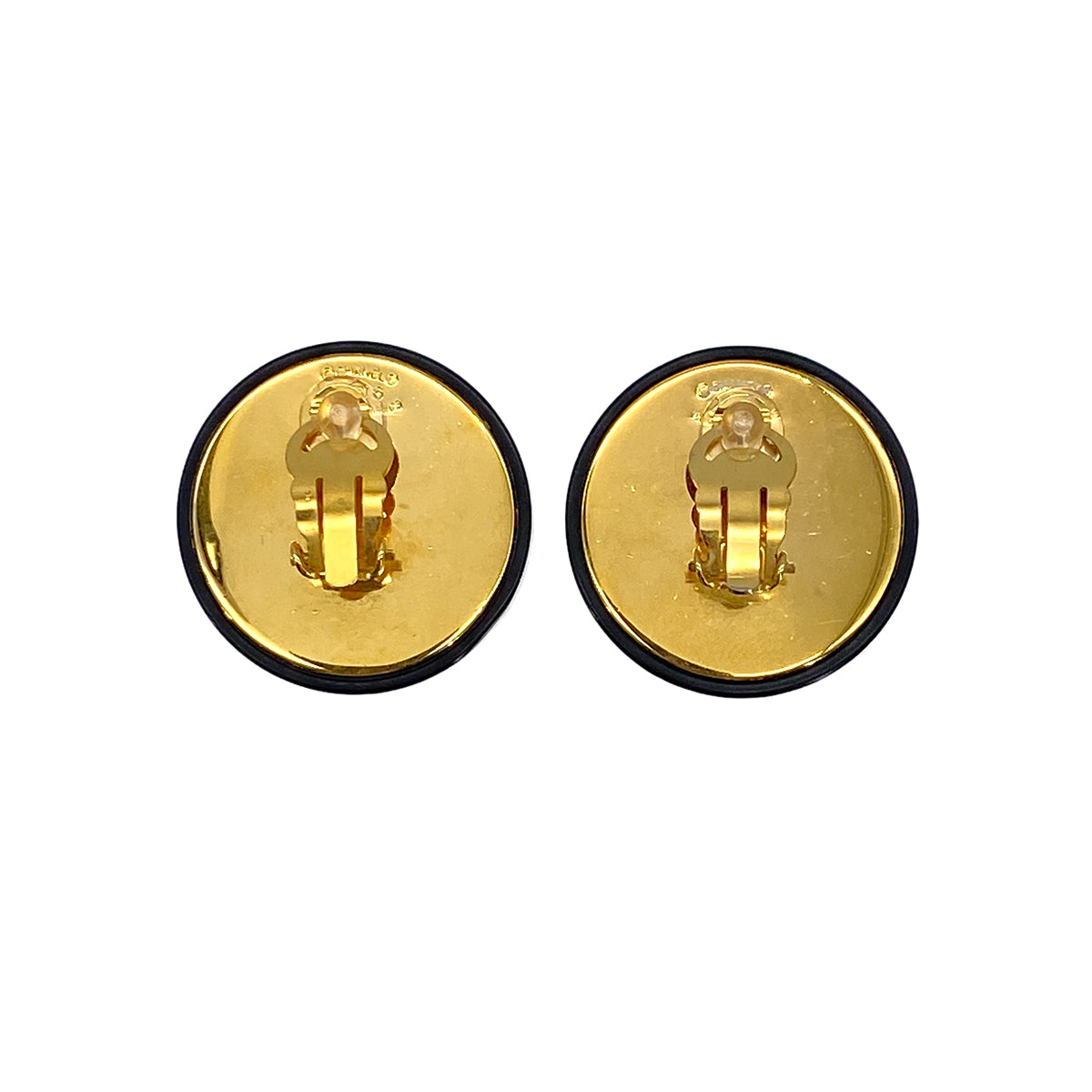 VINTAGE CHANEL EARRINGS ROUND COCOMARK BLACK GOLD ACCESSORY 26 90319597