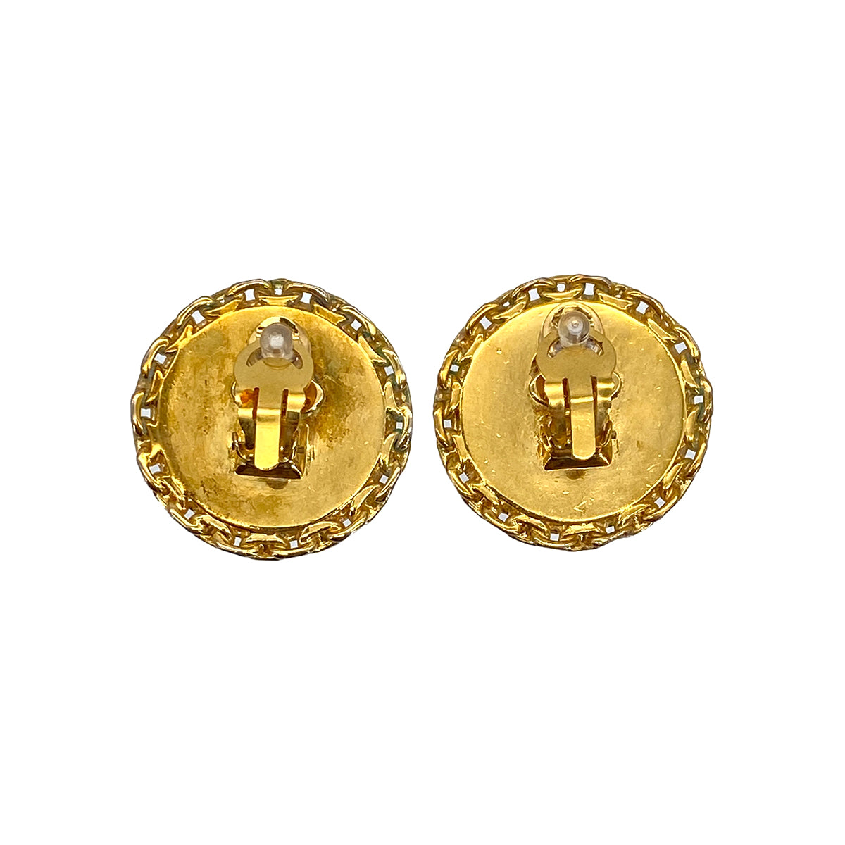 VINTAGE CHANEL EARRINGS ROUND COCOMARK BLACK GOLD ACCESSORY 27 90319602