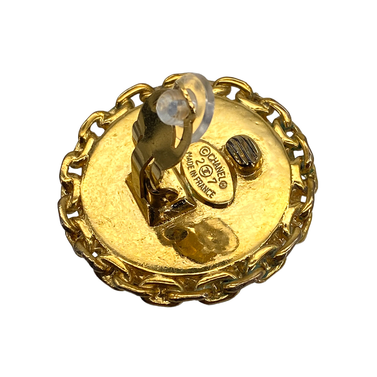 VINTAGE CHANEL EARRINGS ROUND COCOMARK BLACK GOLD ACCESSORY 27 90319602