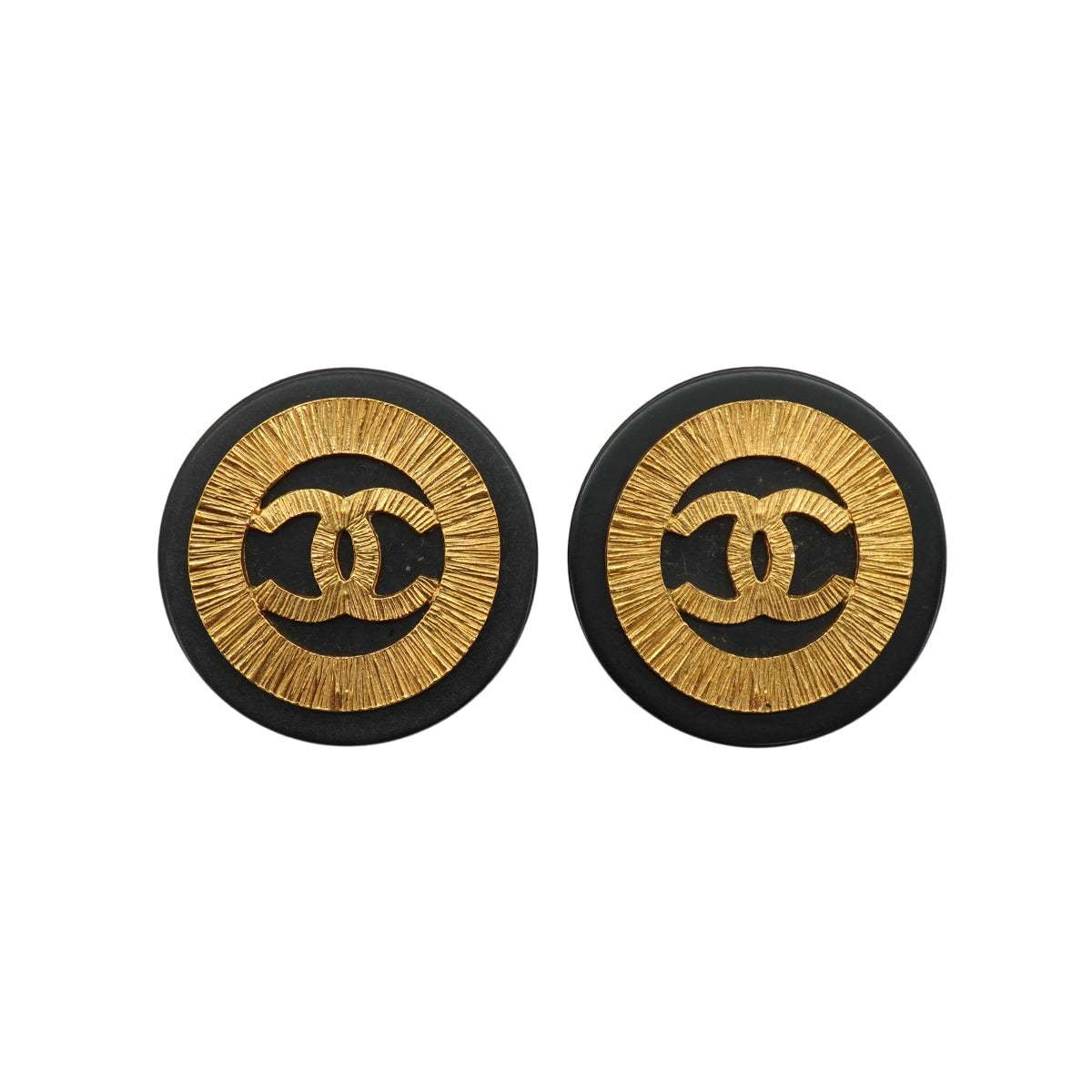 VINTAGE CHANEL EARRINGS ROUND COCOMARK BLACK GOLD ACCESSORY 28 90338254