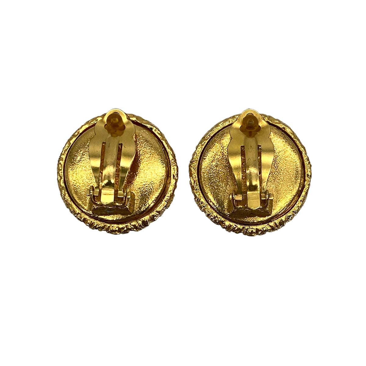 VINTAGE CHANEL EARRINGS ROUND COCOMARK BLACK GOLD ACCESSORY 93P 90319598