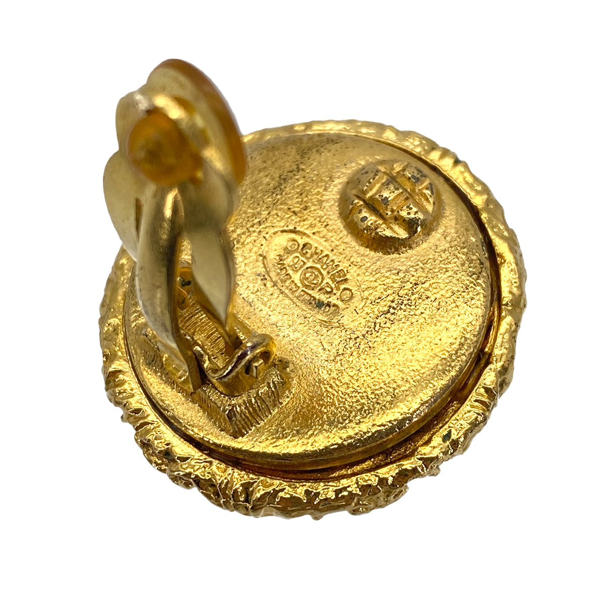 VINTAGE CHANEL EARRINGS ROUND COCOMARK BLACK GOLD ACCESSORY 93P 90319598