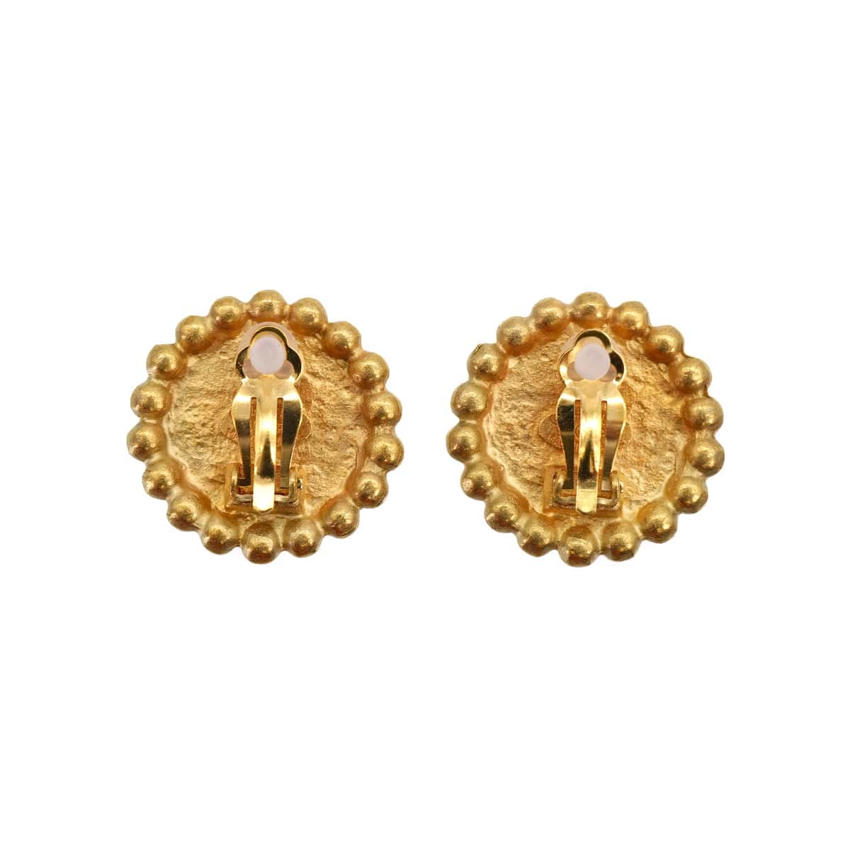 VINTAGE CHANEL EARRINGS ROUND COCOMARK BLACK GOLD ACCESSORY 94P 90321062