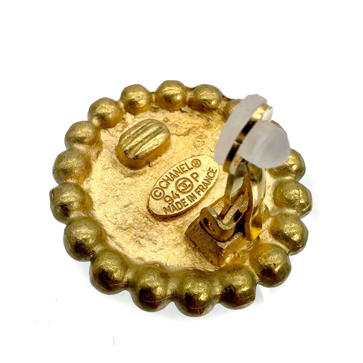 VINTAGE CHANEL EARRINGS ROUND COCOMARK BLACK GOLD ACCESSORY 94P 90321062