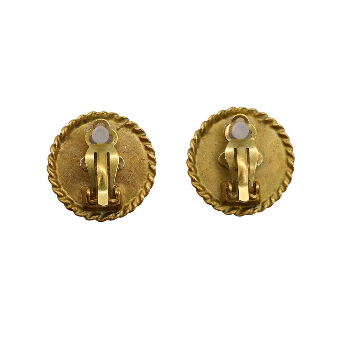 VINTAGE CHANEL EARRINGS ROUND COCOMARK BLACK GOLD ACCESSORY 95C 90321179