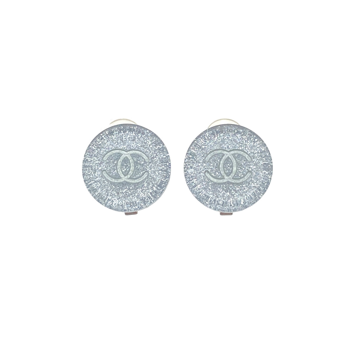 VINTAGE CHANEL EARRINGS ROUND COCOMARK CLEAR SILVER ACCESSORY 00A 90321054