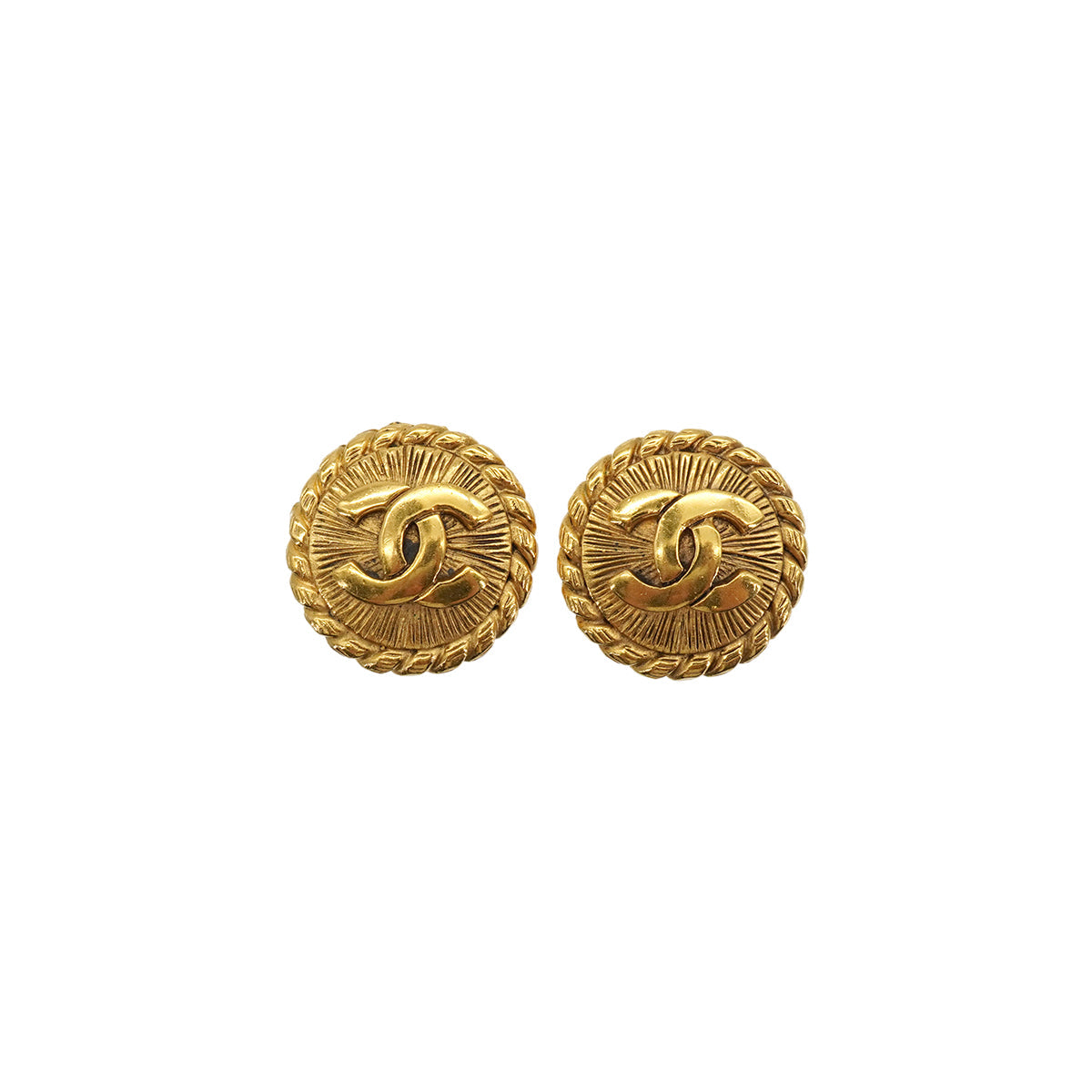VINTAGE CHANEL EARRINGS ROUND COCOMARK GOLD ACCESSORY 90337689