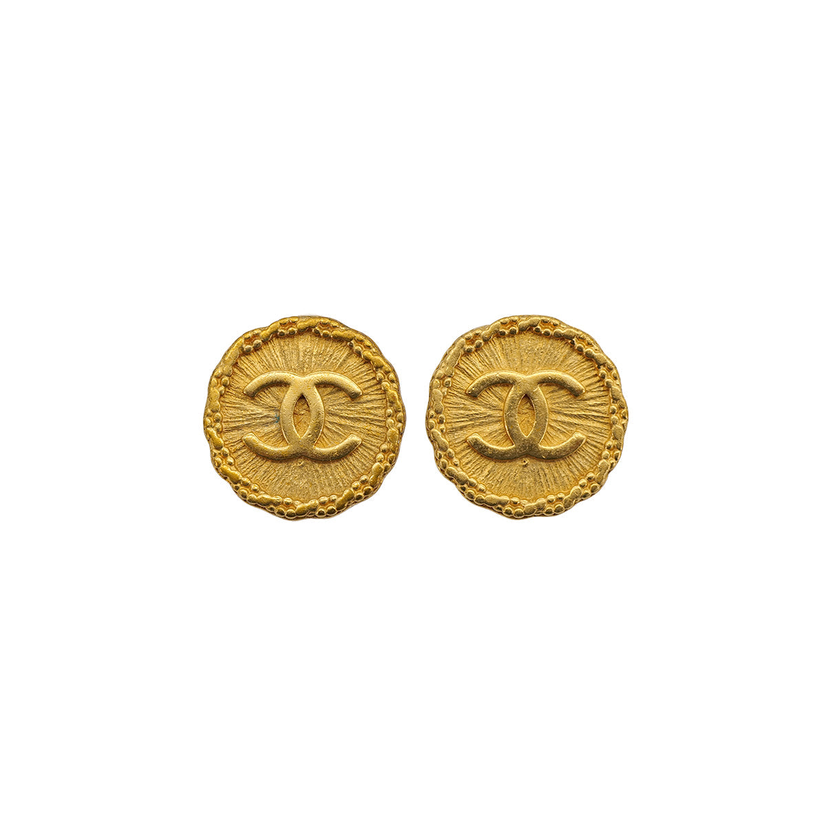 VINTAGE CHANEL EARRINGS ROUND COCOMARK GOLD ACCESSORY 93A 90324772