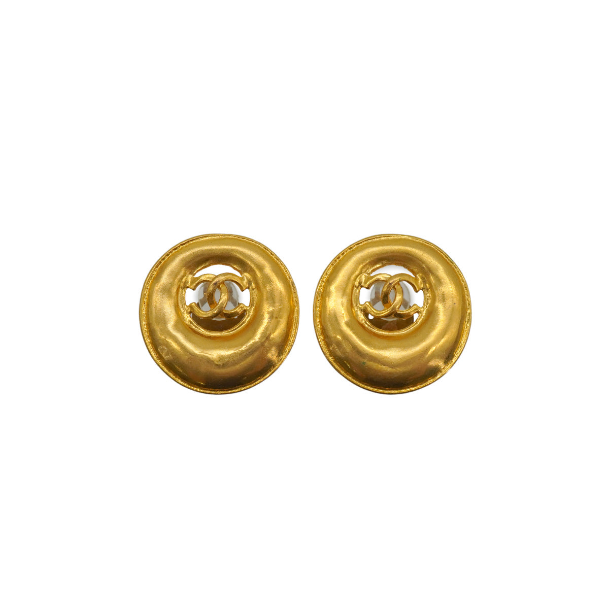 VINTAGE CHANEL EARRINGS ROUND COCOMARK GOLD ACCESSORY 93P 90340523