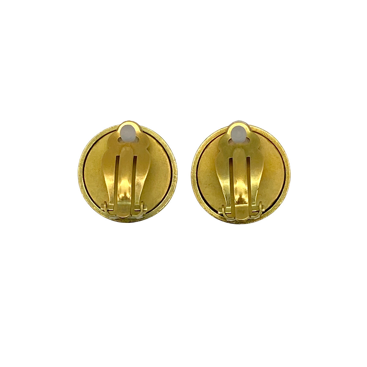 VINTAGE CHANEL EARRINGS ROUND LOGO BLACK GOLD ACCESSORY 94A 90319661