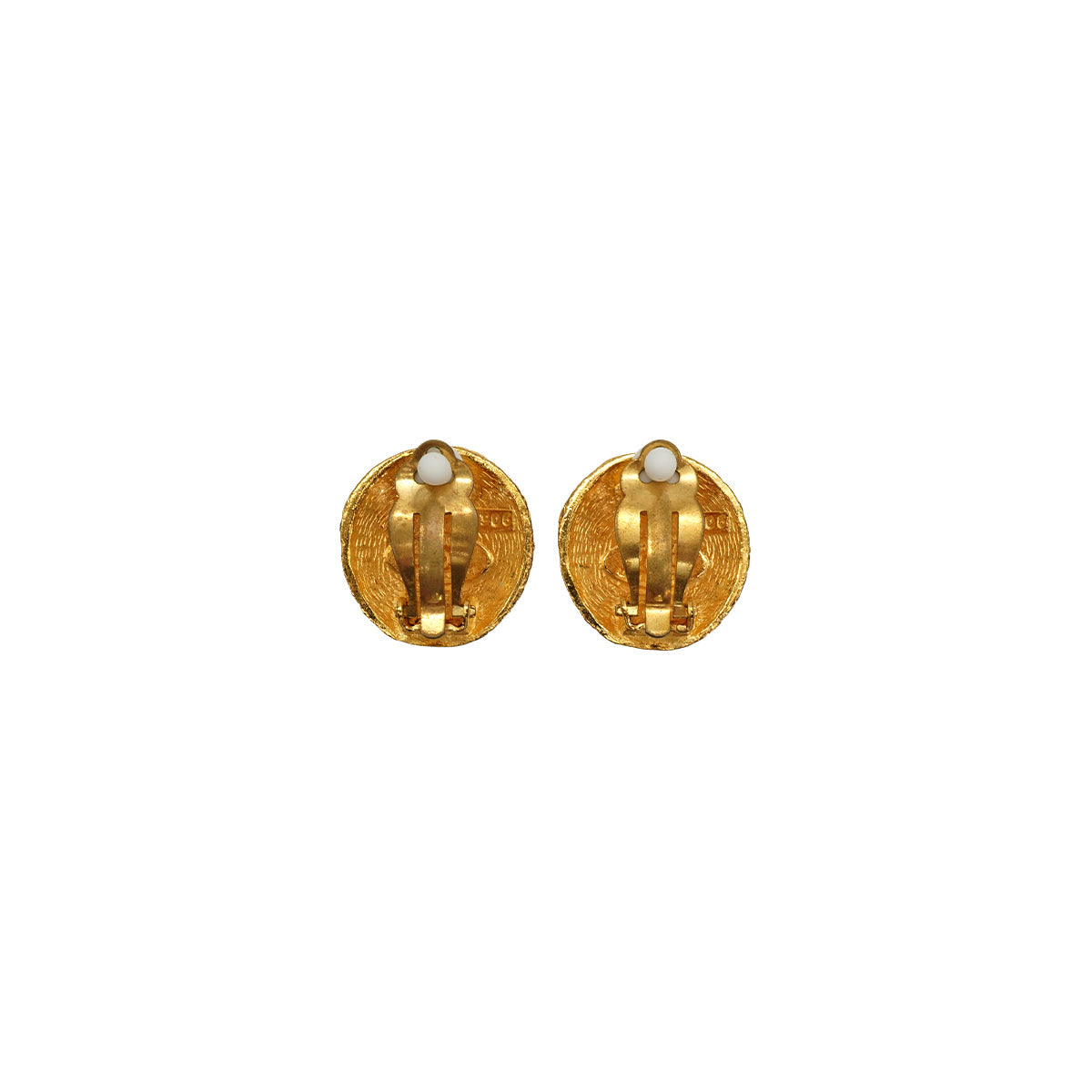 VINTAGE CHANEL EARRINGS  ROUND MATELASSE COCOMARK GOLD ACCESSORY 29 90337687
