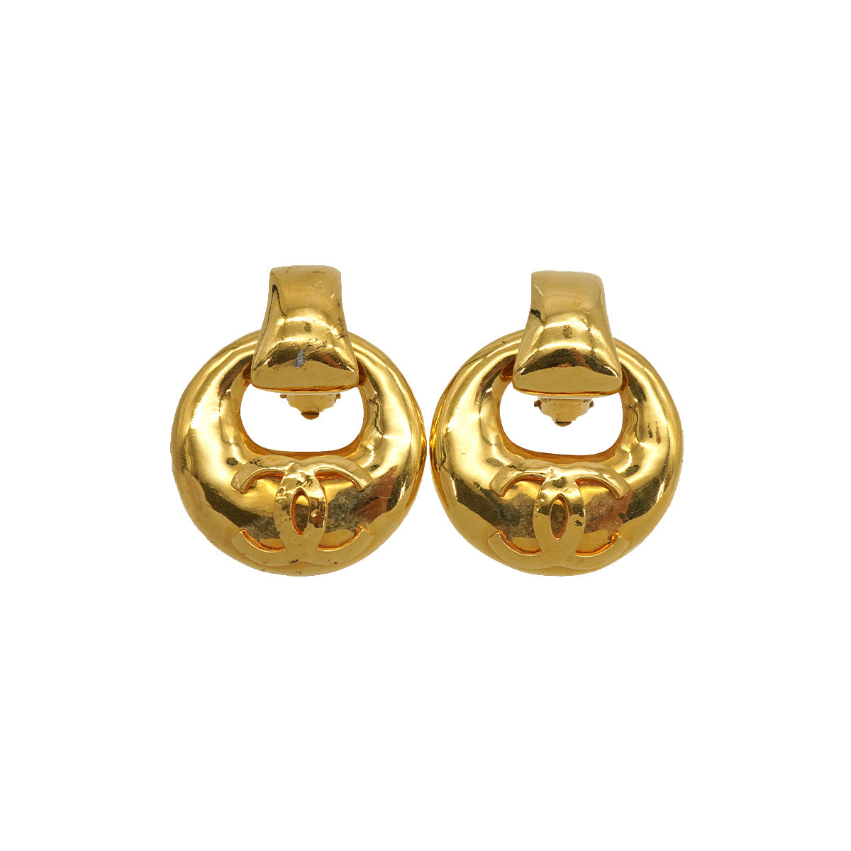 VINTAGE CHANEL EARRINGS TURN LOCK COCOMARK ROUND SWING GOLD ACCESSORY 93P 90337717