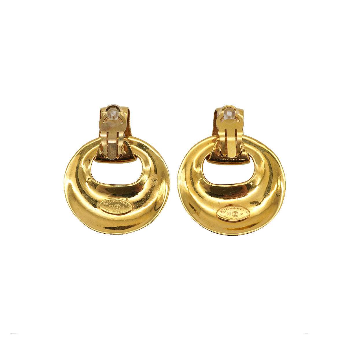 VINTAGE CHANEL EARRINGS TURN LOCK COCOMARK ROUND SWING GOLD ACCESSORY 93P 90337717