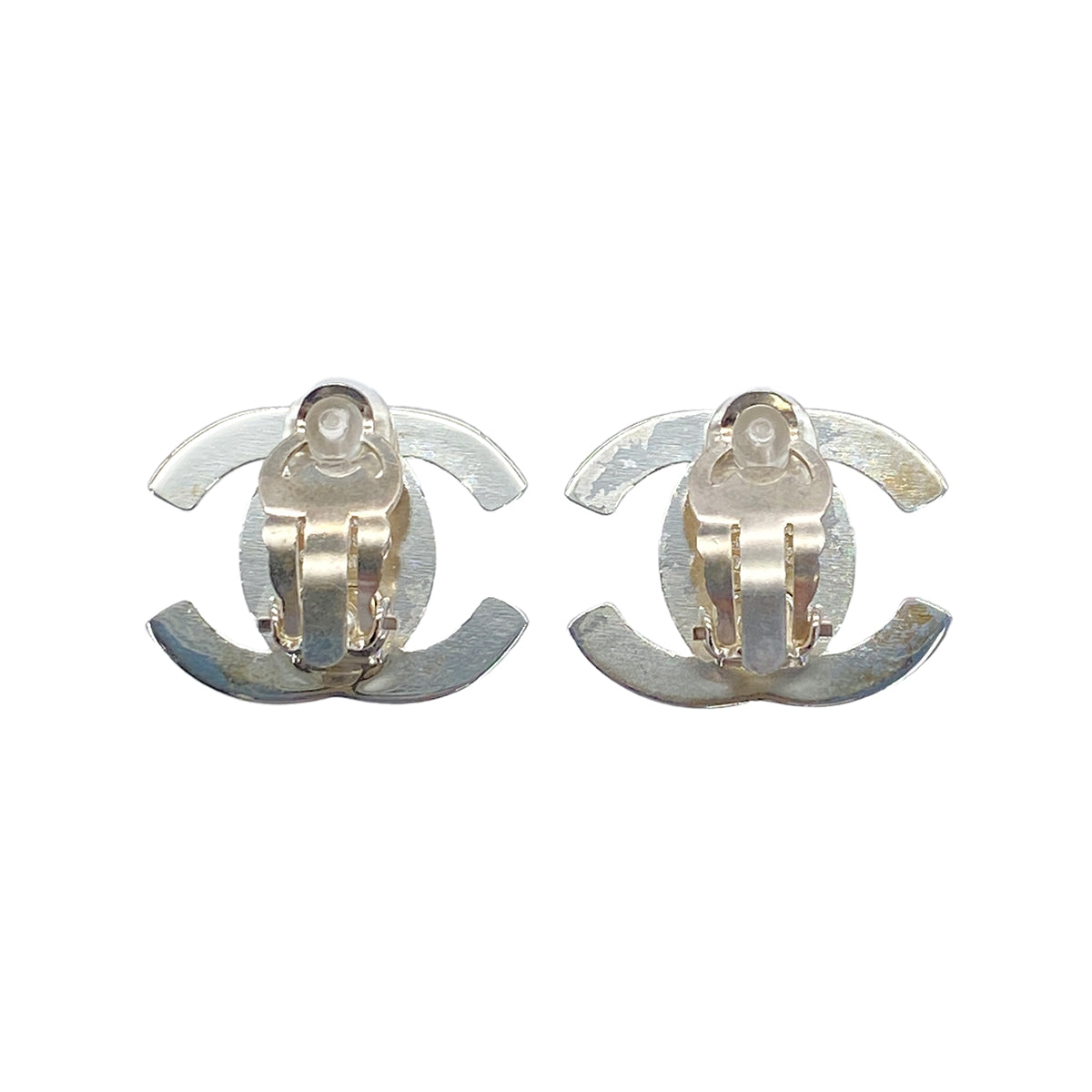 VINTAGE CHANEL EARRINGS TURN LOCK COCOMARK SILVER ACCESSORY 96P 90322036