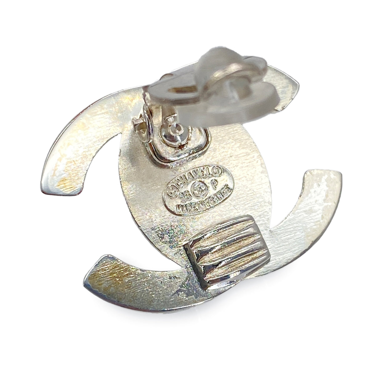 VINTAGE CHANEL EARRINGS TURN LOCK COCOMARK SILVER ACCESSORY 96P 90322036