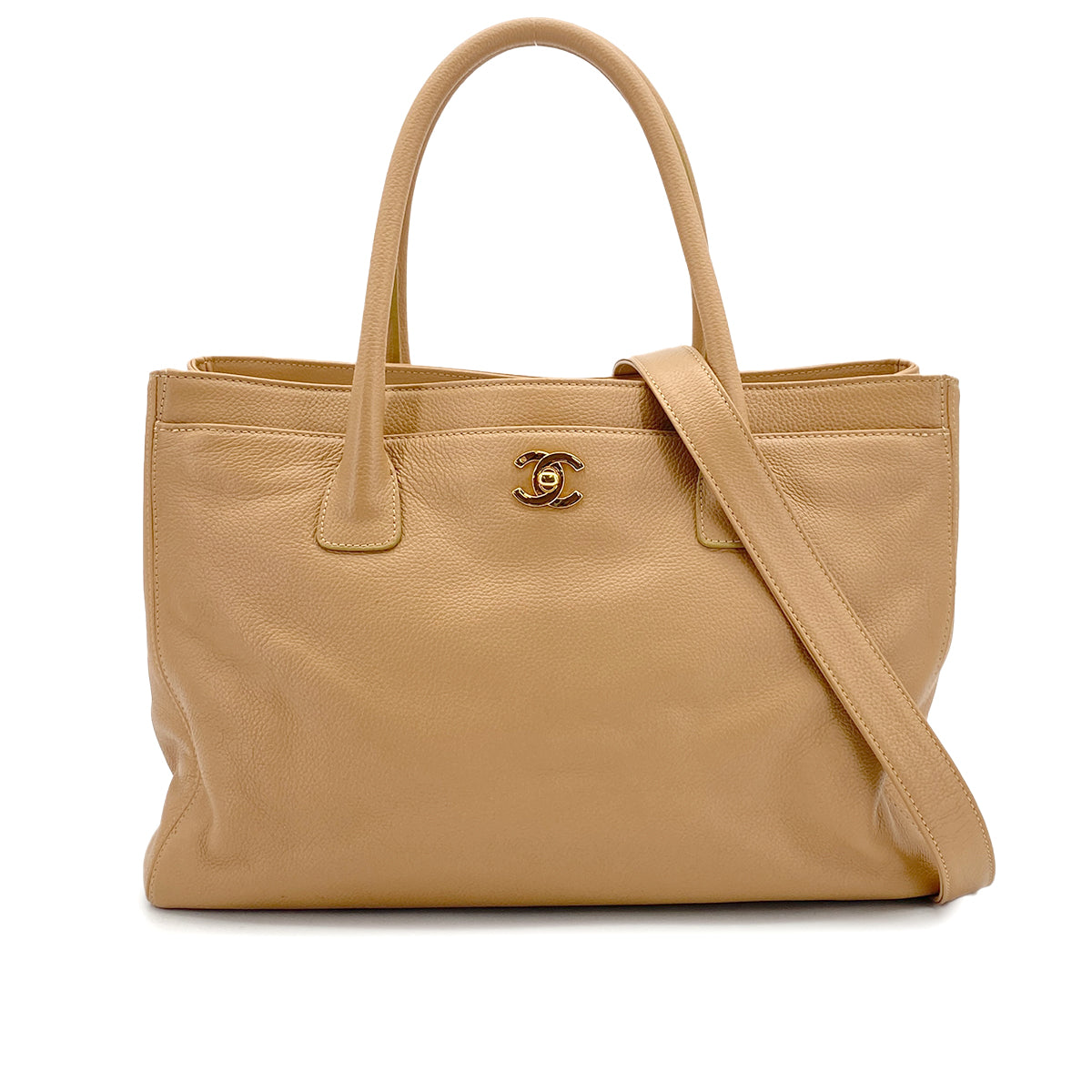 VINTAGE CHANEL EXECUTIVE TOTE SHOULDER BAG BEIGE LEATHER GOLD HARDWARE 90327077