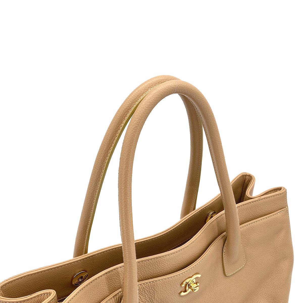 VINTAGE CHANEL EXECUTIVE TOTE SHOULDER BAG BEIGE LEATHER GOLD HARDWARE 90327077
