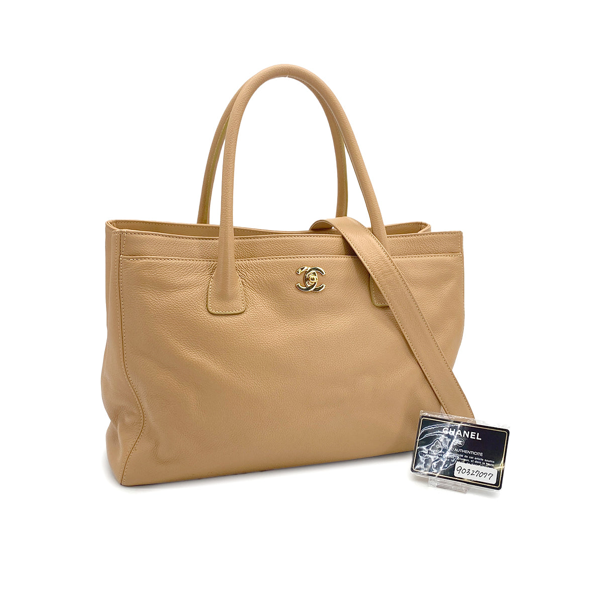 VINTAGE CHANEL EXECUTIVE TOTE SHOULDER BAG BEIGE LEATHER GOLD HARDWARE 90327077