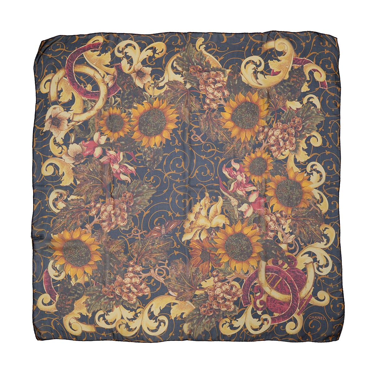 VINTAGE CHANEL FLOWER MOTIF SCARF ORANGE SILK 90321177