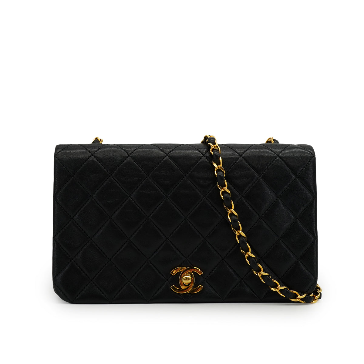 VINTAGE CHANEL FULL FLAP CHAIN SHUOLDER BAG BLACK LAMB SKIN GOLD HARDWARE 90335298