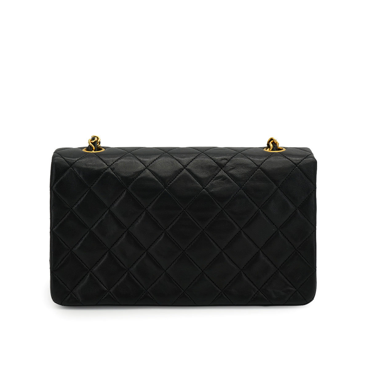 VINTAGE CHANEL FULL FLAP CHAIN SHUOLDER BAG BLACK LAMB SKIN GOLD HARDWARE 90335298