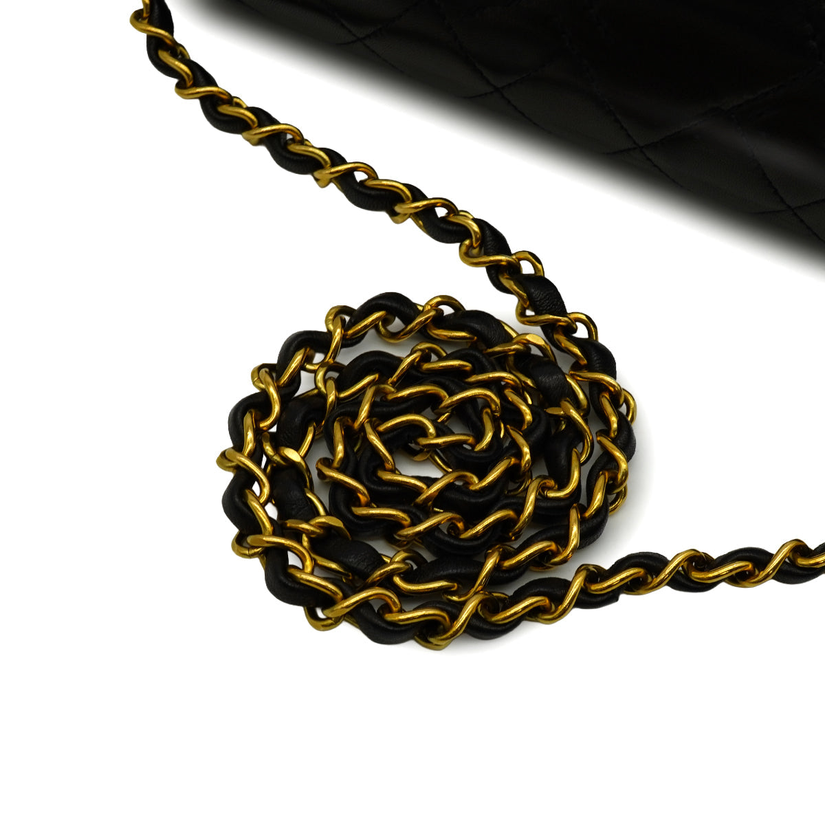 VINTAGE CHANEL FULL FLAP CHAIN SHUOLDER BAG BLACK LAMB SKIN GOLD HARDWARE 90346879