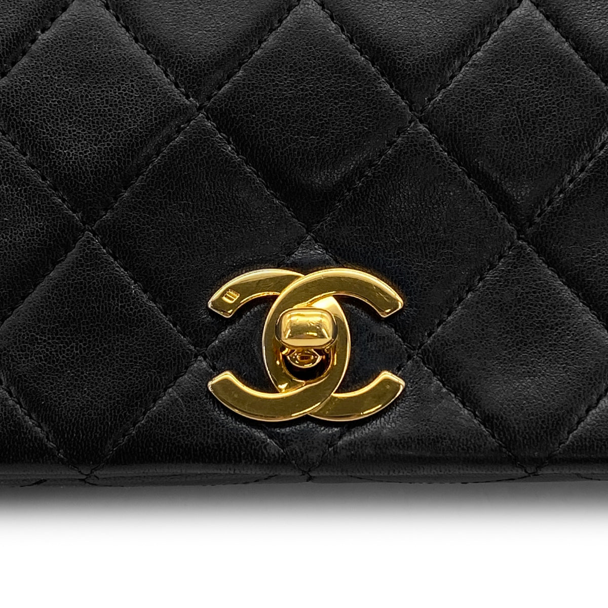 VINTAGE CHANEL FULL FLAP CHAIN SHUOLDER BAG BLACK LAMB SKIN GOLD HARDWARE 90324853