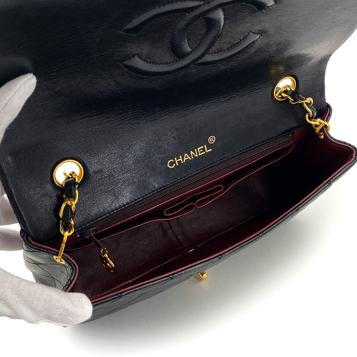 VINTAGE CHANEL FULL FLAP CHAIN SHUOLDER BAG BLACK LAMB SKIN GOLD HARDWARE 90324853