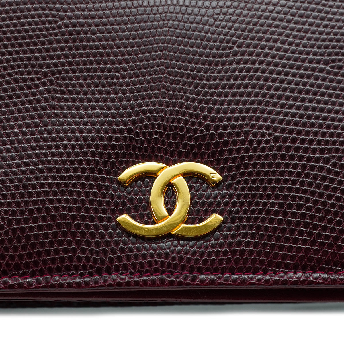 VINTAGE CHANEL FULL FLAP CHAIN SHUOLDER BAG BORDEAUX LIZARD GOLD HARDWARE 90326773