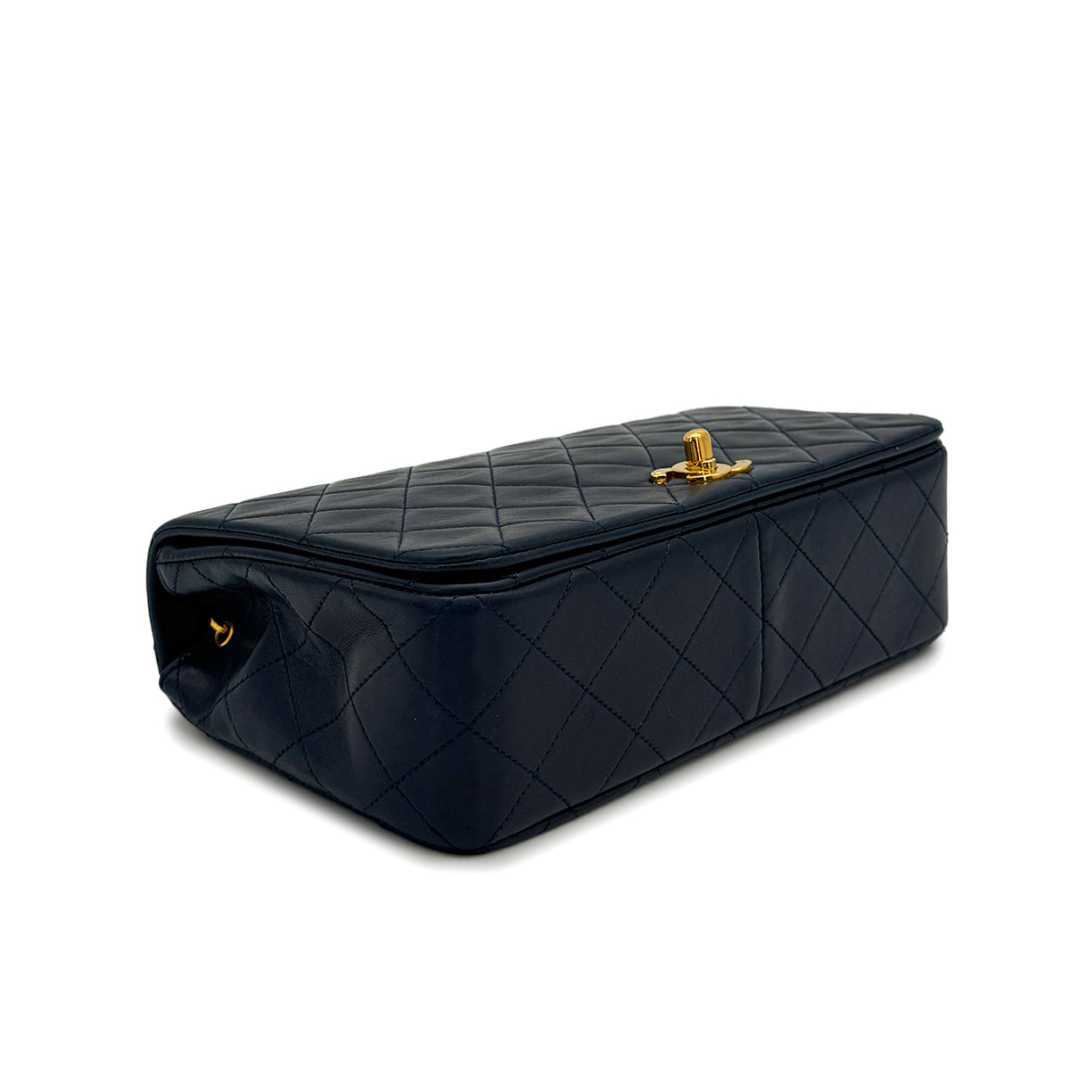 VINTAGE CHANEL FULL FLAP CHAIN SHUOLDER BAG NAVY LAMB SKIN GOLD HARDWARE 90319590